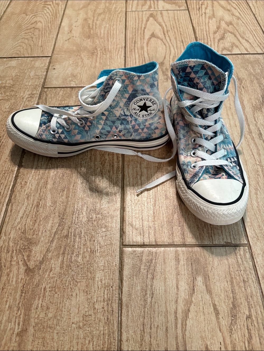 Converse High-Top Sneakers — Teal and Pink Geometric Print
